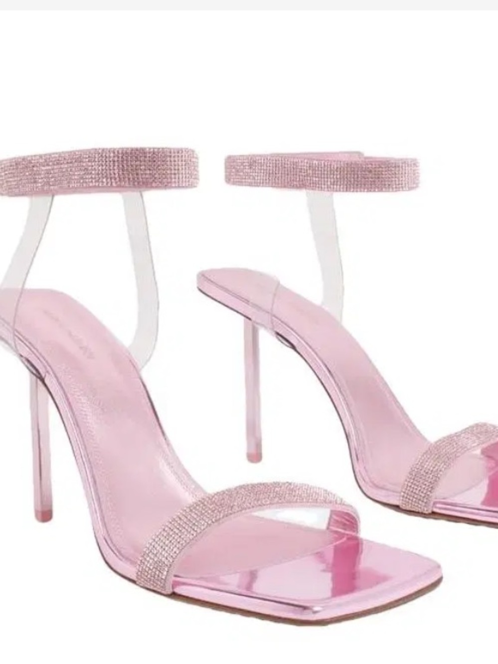AMINA MUADDI Pink Rhinestone Ankle-Strap High Heel Sandals - Picture 14 of 16